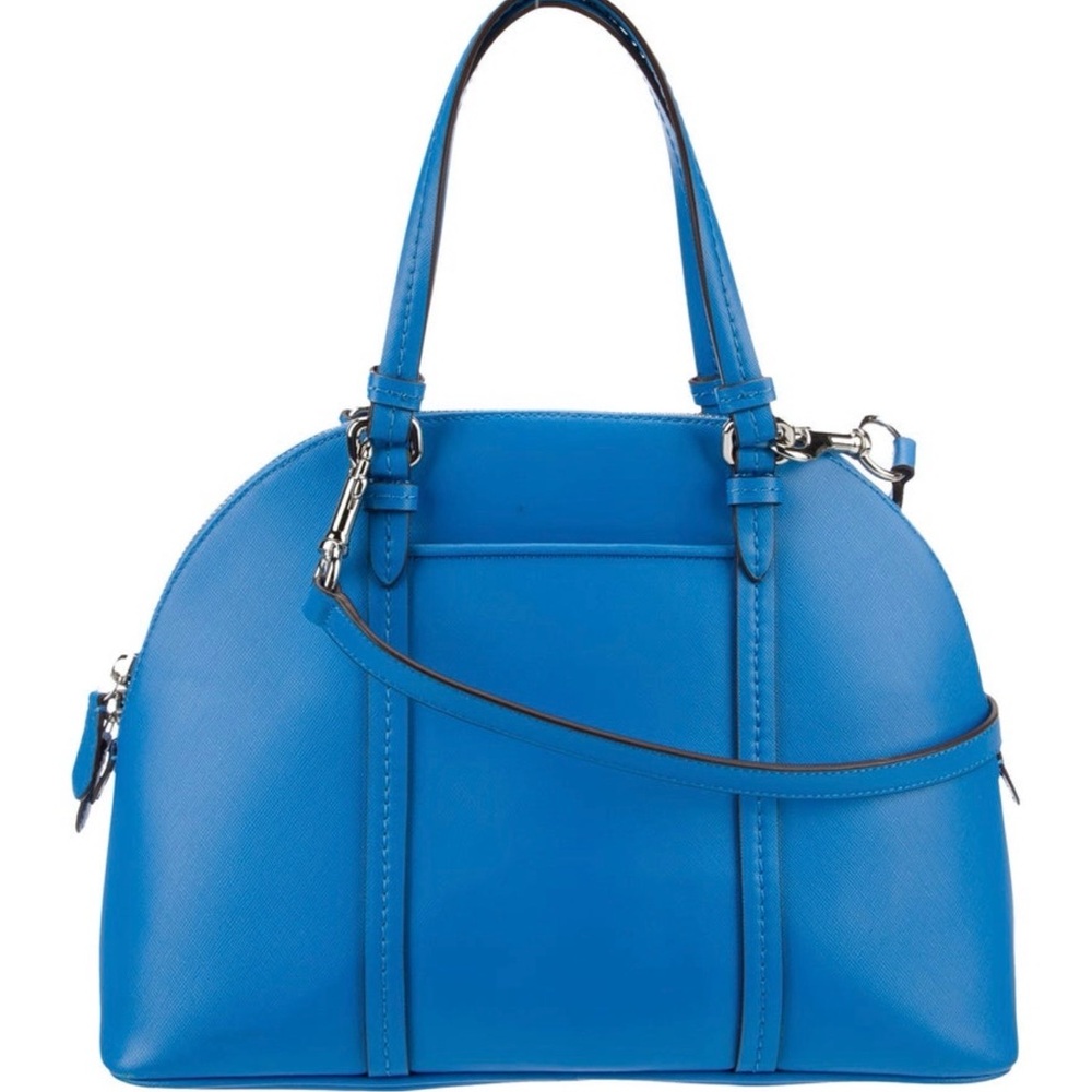 Coach Peyton Leather Cora Domed Satchel in blue saffiano leather - Picture 6 of 17